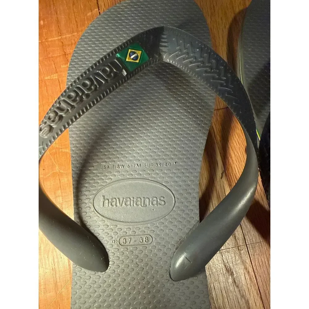 Havaianas Brazil Flip Flops Gray Rubber Thong Sandals Size 38 US W8 M6